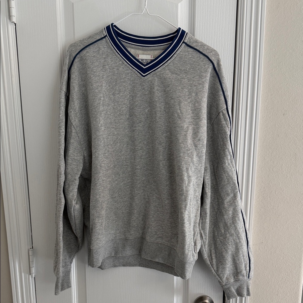 Urban Outfitters Gray V-Neck Sweater with Navy Accents